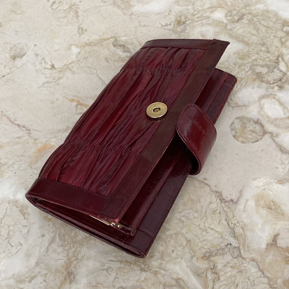 NEW! Vintage Eel Skin Large Wallet Burgundy Red - Picture 9 of 13